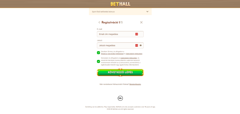 BetHall regisztráció