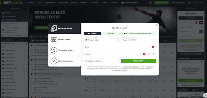 BetLable regisztráció