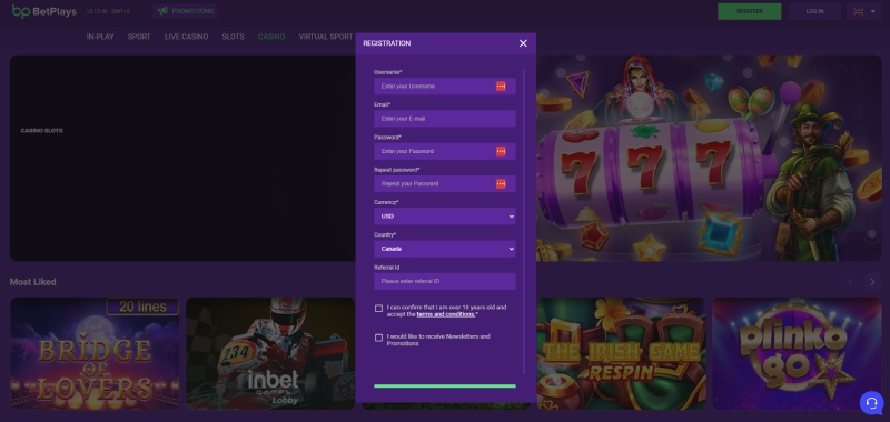 BetPlays regisztráció