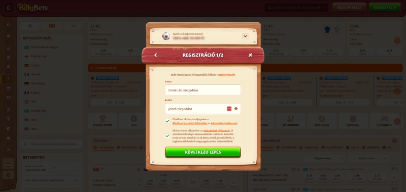 BillyBets regisztráció