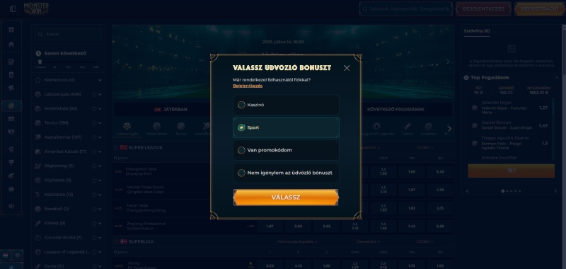 MonsterWin regisztráció