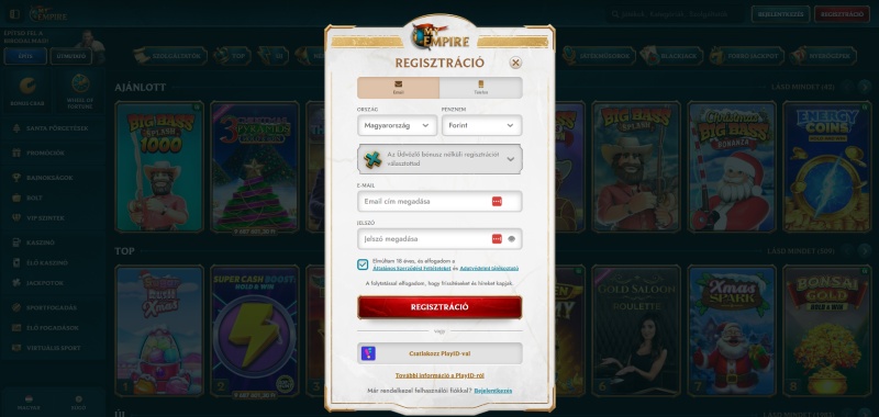 MyEmpire Casino regisztráció