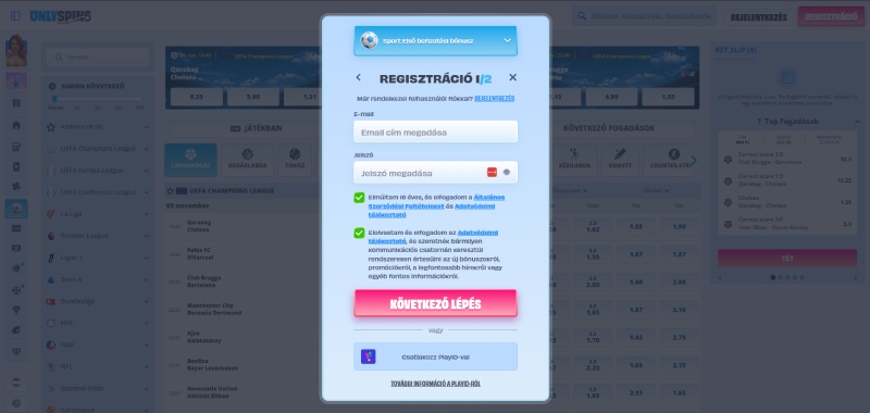 OnlySpins regisztráció