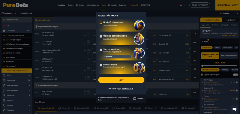PureBets regisztráció